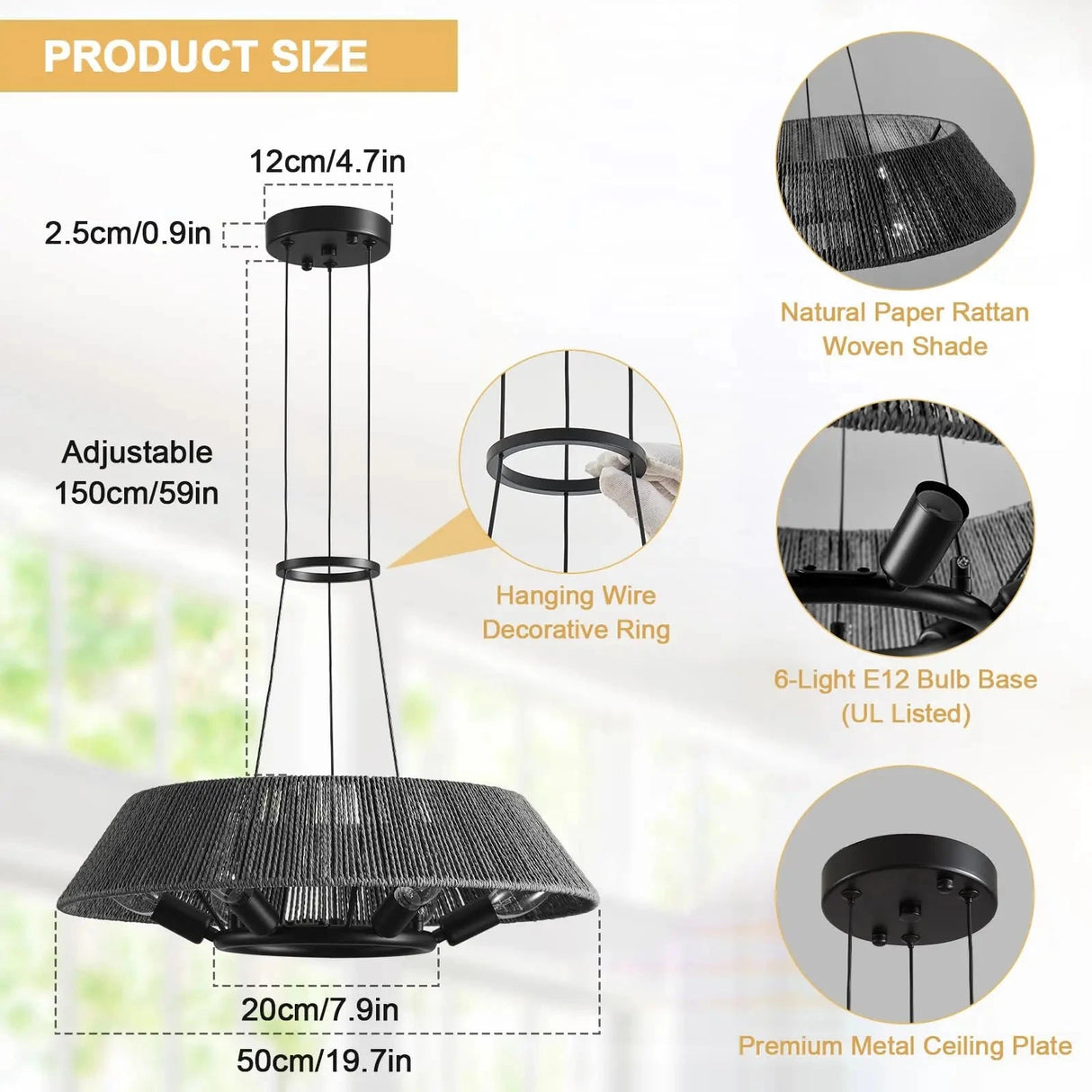 Farmhouse Chandelier Light Fixtures Hand Woven Fabric Shade Coastal Hanging Lighting for Dining Room Kitchen Island Living Room Julia M LifeStyles