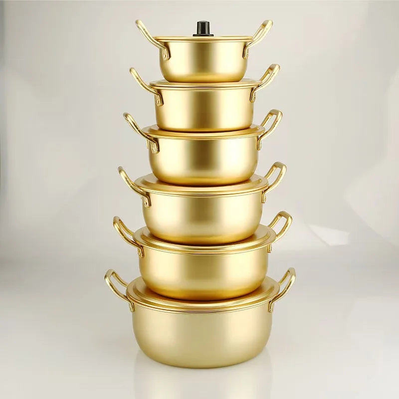Korean Style Kitchen Product 16-26cm Casserole Cookware Set Gold Soup Stock Pots 10 Pieces STAINLESS STEEL Cooking Pot - Julia M LifeStyles
