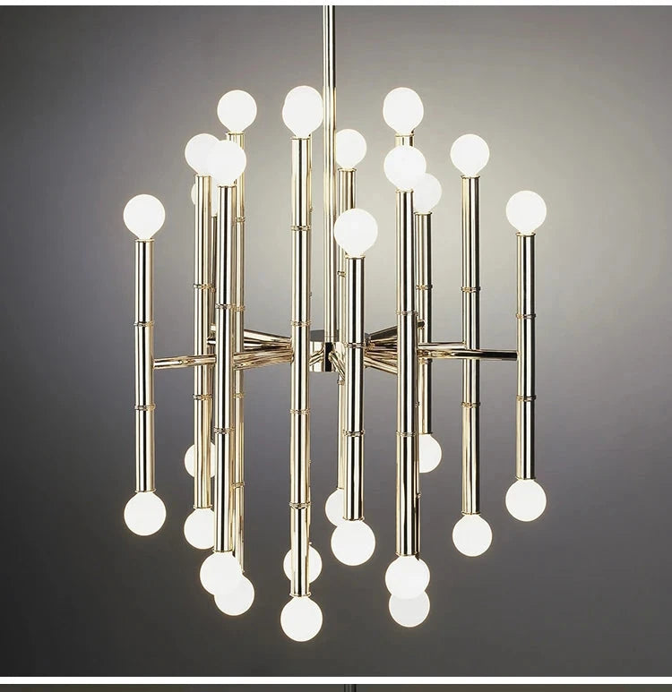Modern Style Bamboo-shaped Chandelier Golden Chrome Pendant Lamp Living Room Dining Room American Household Lamps Julia M LifeStyles