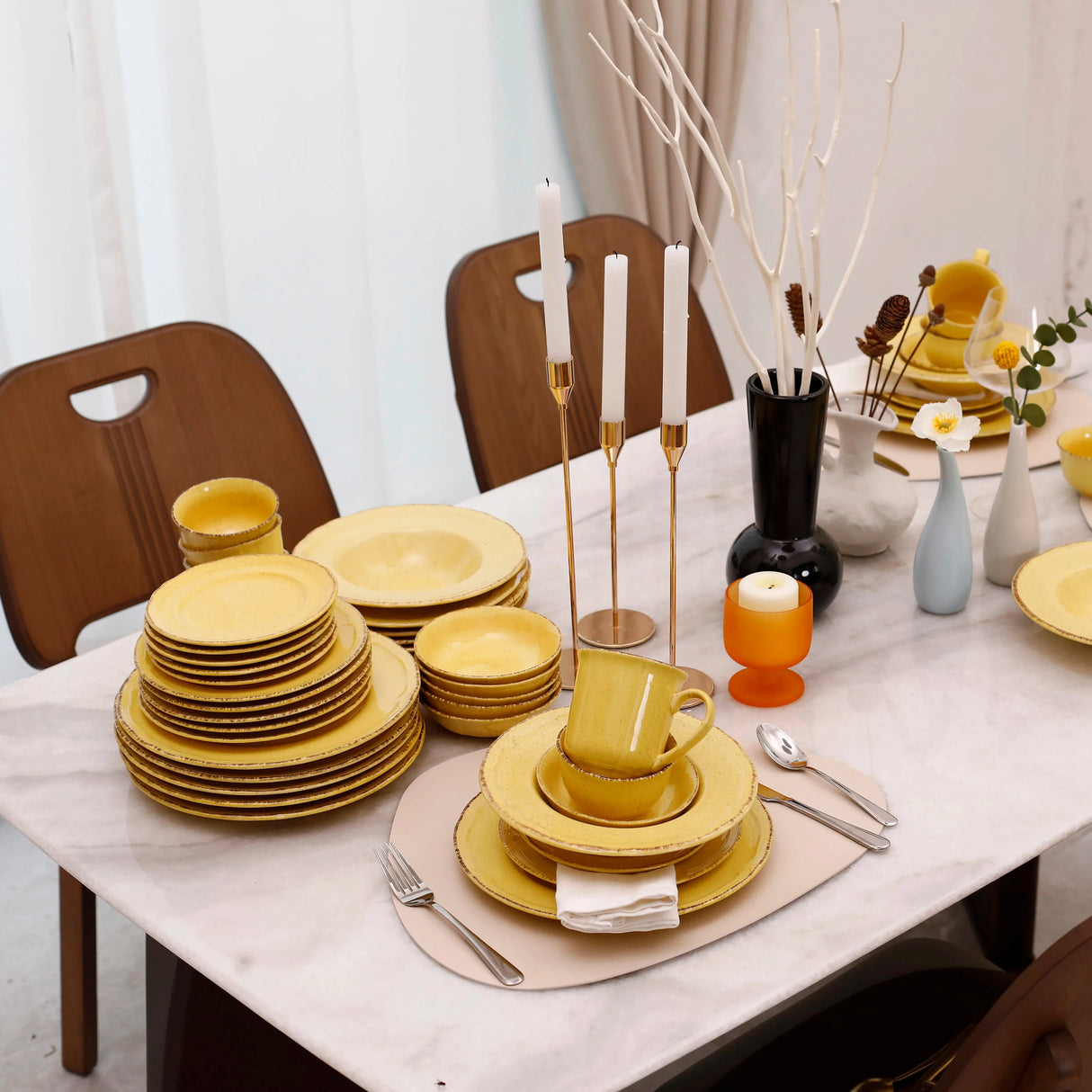 Elegant Dinnerware Set with Pasta Bowls Fine China Premium Royal Yellow Dinner Set Julia M LifeStyles