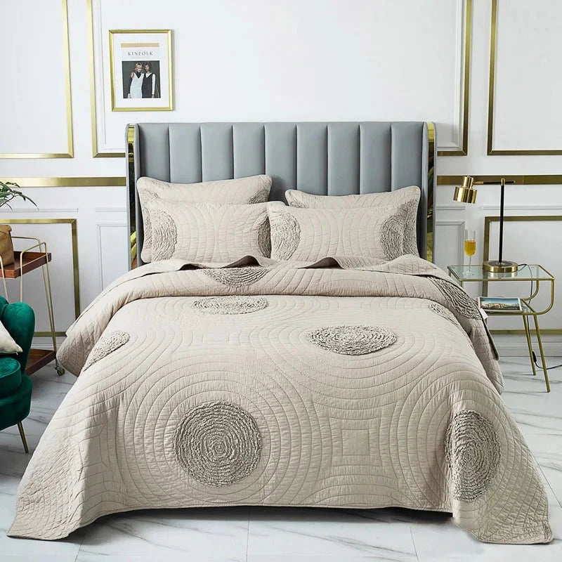 Handmade Bedding Quilts Embroidery Flower 100% Cotton Queen King Size Stitching Patchwork Bedspread 3pcs Quilt Set Julia M LifeStyles