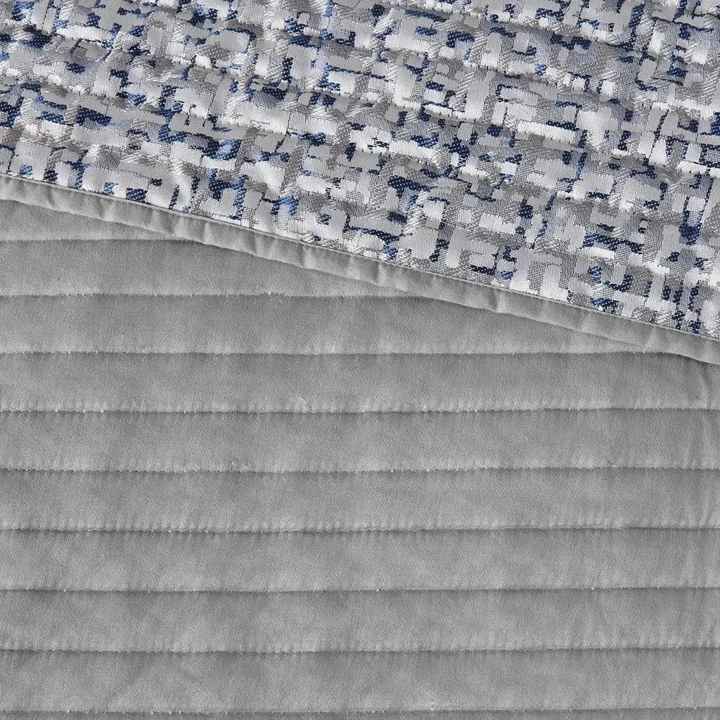 Navy Full/Queen Reversible Jacquard Quilt Set Throw Pillows 6-Piece Floral Vintage Pattern Soft Cotton for Wedding Hotel Julia M LifeStyles