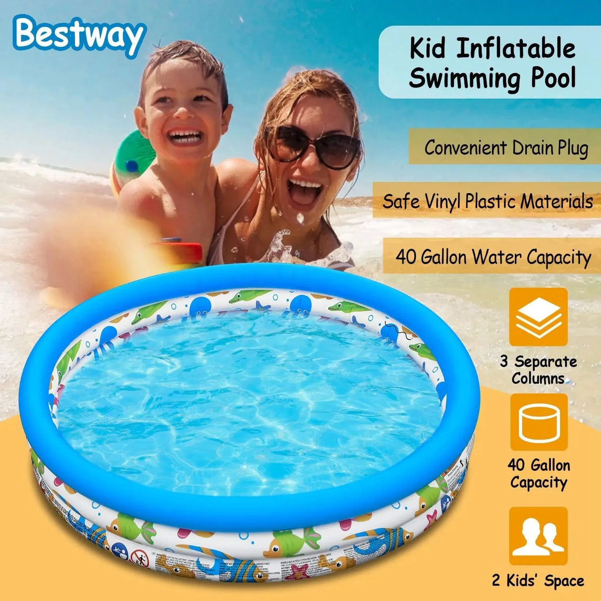 DB Large 48x10In Outdoor Inflatable Swimming Pool Foldable Pump-Type Ball Pool with Sea Logo for 2 Kids and Family Use Julia M LifeStyles