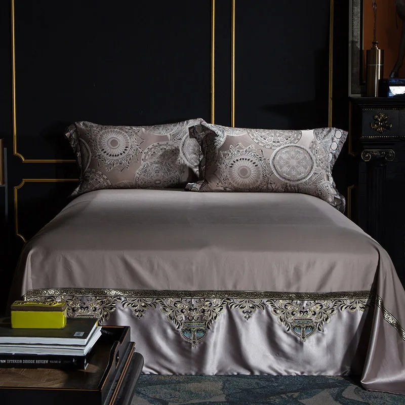 Golden Silver Red Luxury Wedding Royal Bedding sets Queen King size Embroidery Silk Satin Bohemia Duvet cover Bed sheet set - Julia M LifeStyles