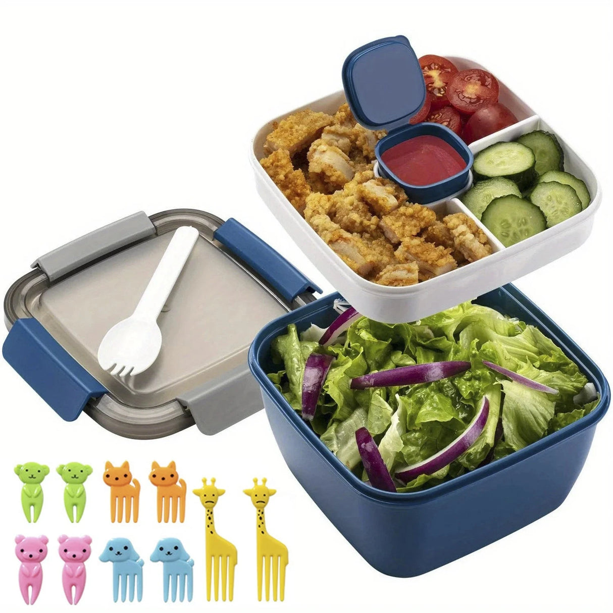 New Double-layer Lunch Box Portable Salad Container Compartmentalized Large Capacity Student Lunch Box Julia M LifeStyles