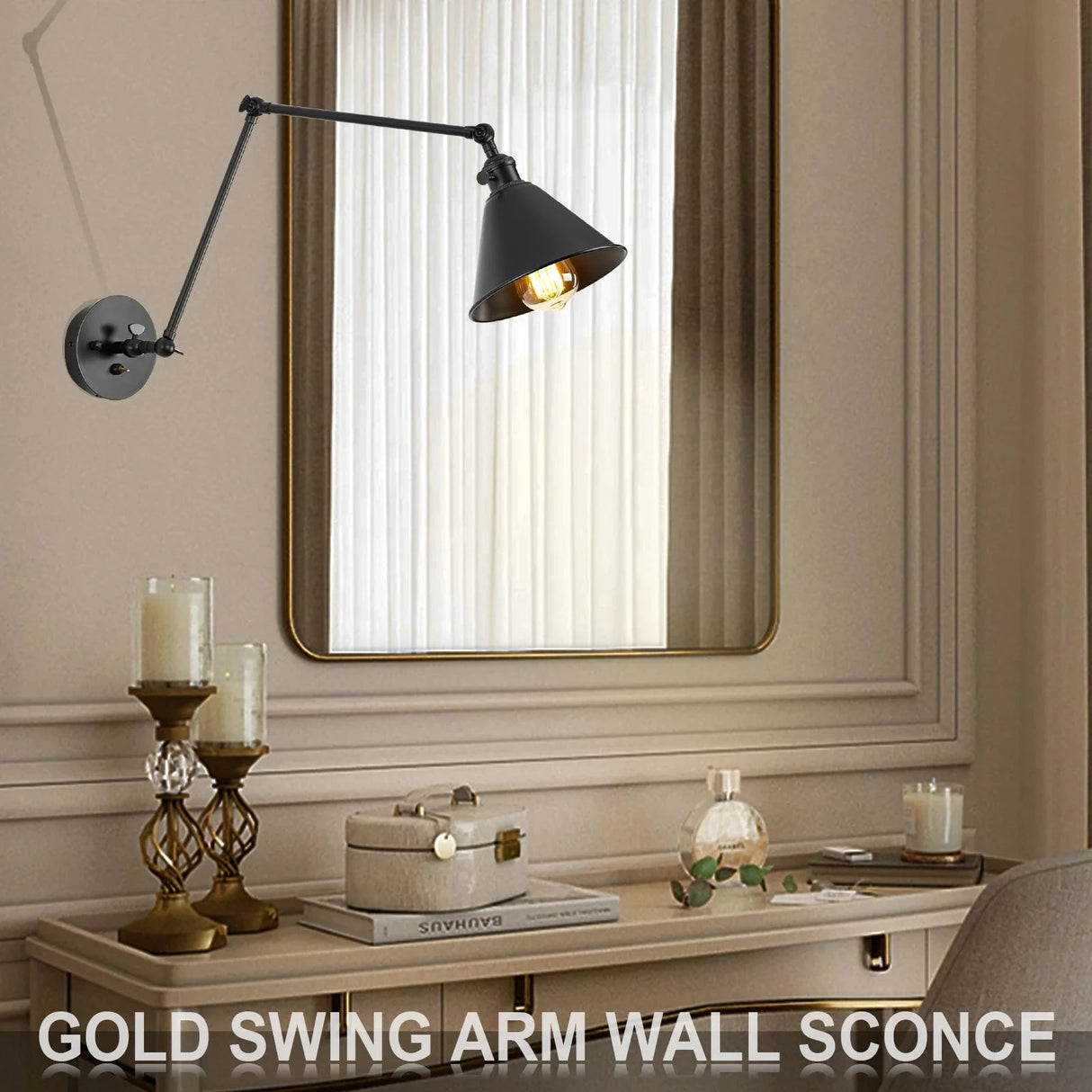 One Piece Dropshipping Brass Black 2 Pack with Switch Swing Arm Wall Lamp Plug in Wall Mounted Light Wall Sconces Julia M LifeStyles