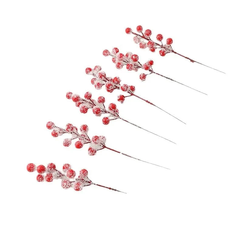 Twelve Frost Red Artificial Plants Greenery New Year Holly Branches Snowflake Christmas Decorations Home Decor Frost Red Fruit Julia M LifeStyles