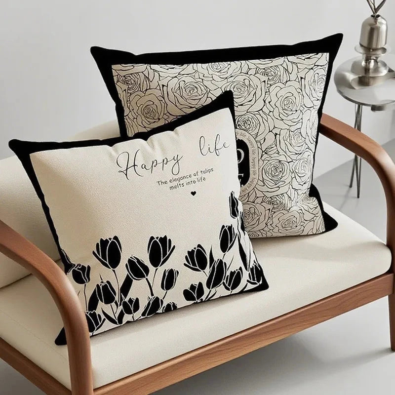 Nordic Style High-End French Retro Pillow Black and White Abstract Art Decorative Cushion for Sofa Bedroom Julia M LifeStyles