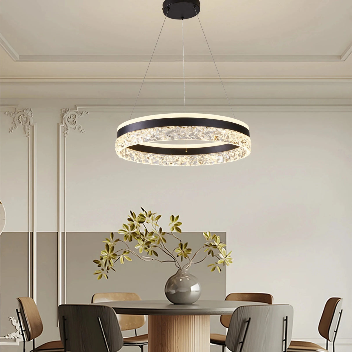 Dimmable Round Chandeliers with Remote Control, 3-Color Light for Living Room Dining Room Bedroom D20in Black Julia M LifeStyles