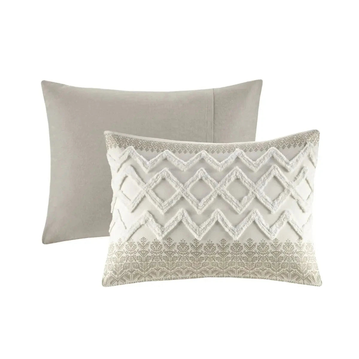 Scenic Floral & Geometric 3-Piece Cotton Duvet Cover Set with Chenille Tufting Julia M LifeStyles