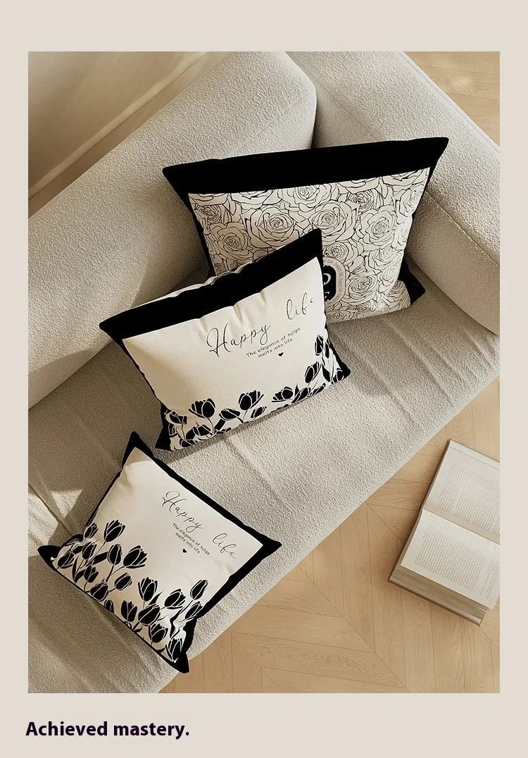 Nordic Style High-End French Retro Pillow Black and White Abstract Art Decorative Cushion for Sofa Bedroom Julia M LifeStyles