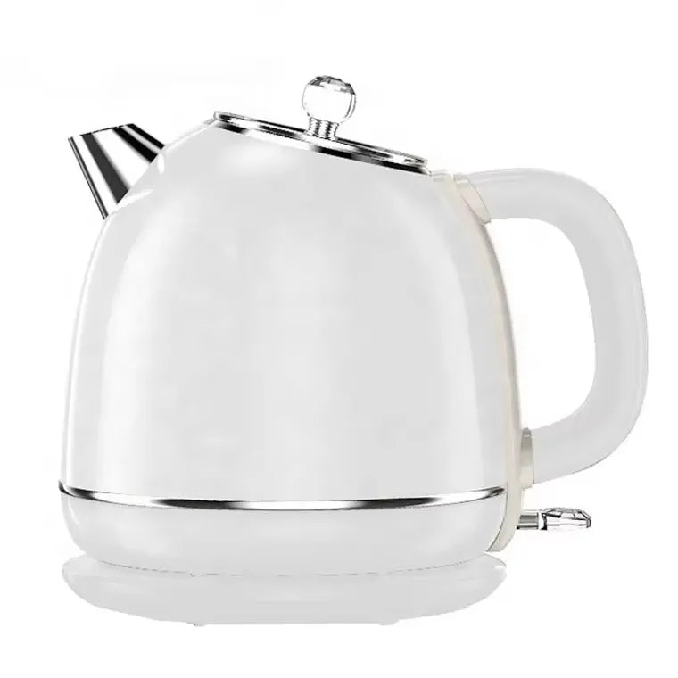 White electric kettle with a silver lid on a white background