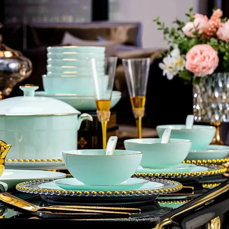 Nordic Gold Rim Best Ceramic Dishes Plates Bowl Kitchen Porcelain Ceramic Tableware Sets Bone China Plates for Dinner Julia M LifeStyles