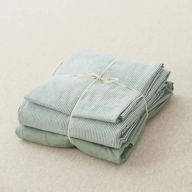 Ultra Soft 100% Washed Cotton Grey Stripe Duvet Cover Set with Sheet & Pillowcases - Julia M LifeStyles