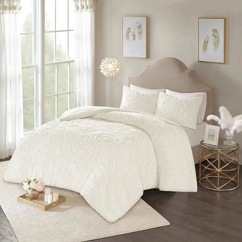 3-Piece Medallion Cotton Chenille Tufted Duvet Cover Set Julia M LifeStyles
