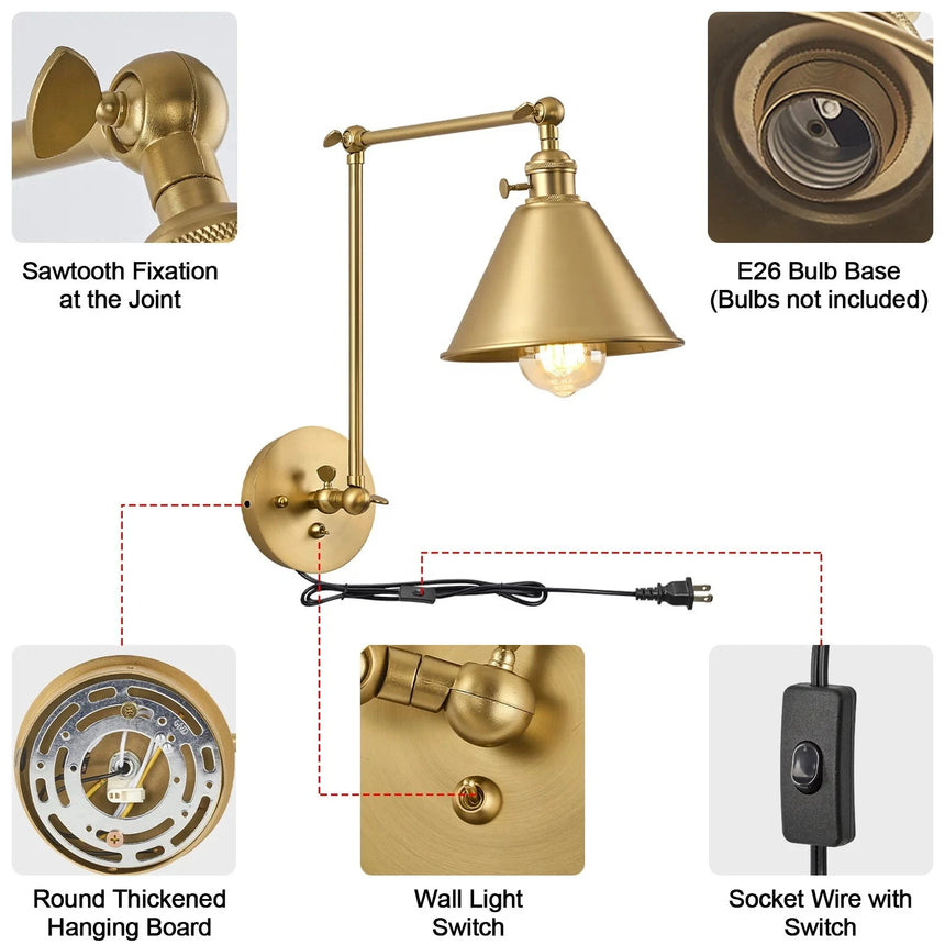 One Piece Dropshipping Brass Black 2 Pack with Switch Swing Arm Wall Lamp Plug in Wall Mounted Light Wall Sconces Julia M LifeStyles