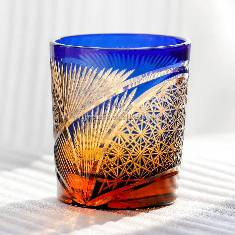 Colored Crystal Glass Whisky Cup Hand Carved Unique Pattern Bohemia Style Glass Drinking Cup for Brandy