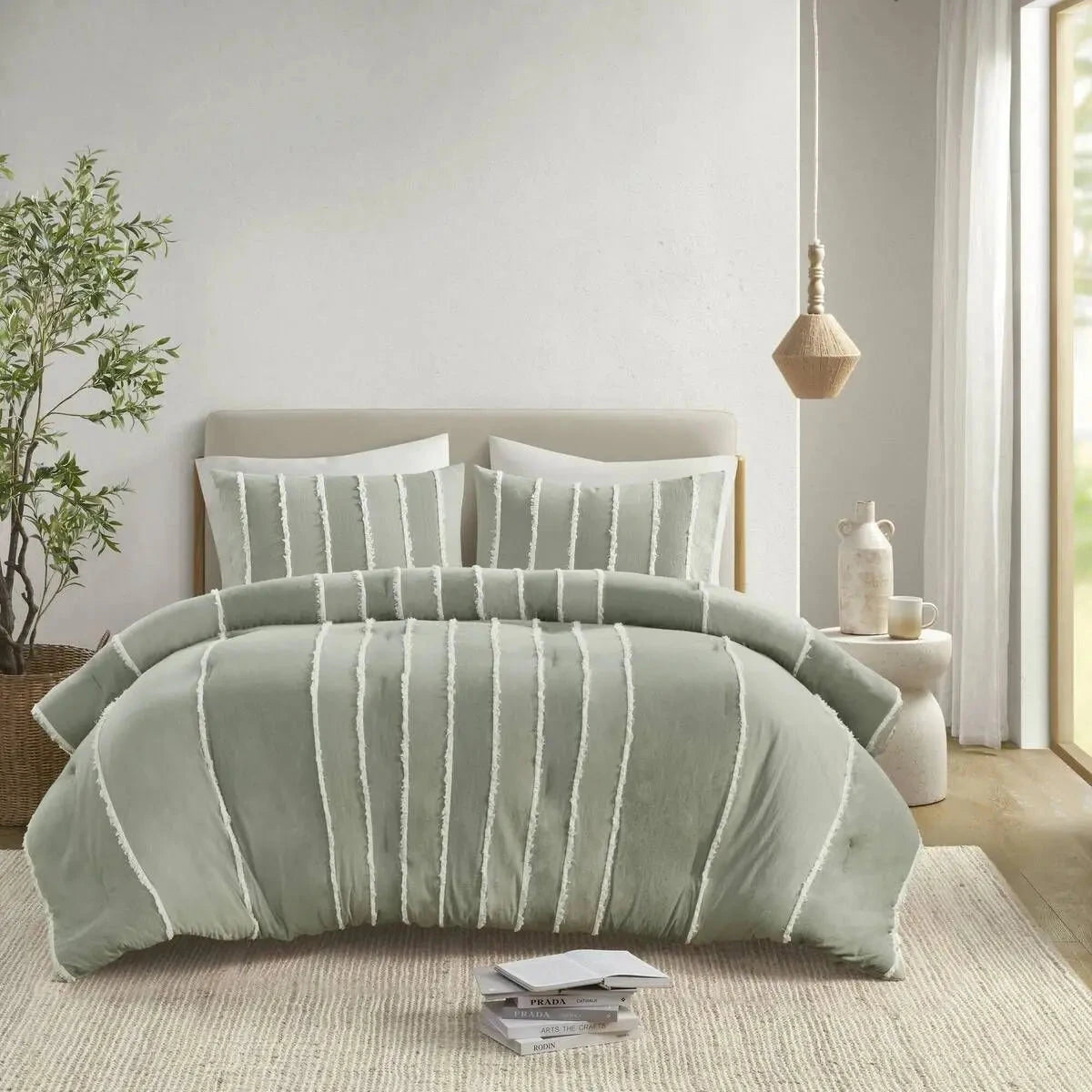 3-Piece Striped Cotton Comforter Set with Floral Patterns Julia M LifeStyles
