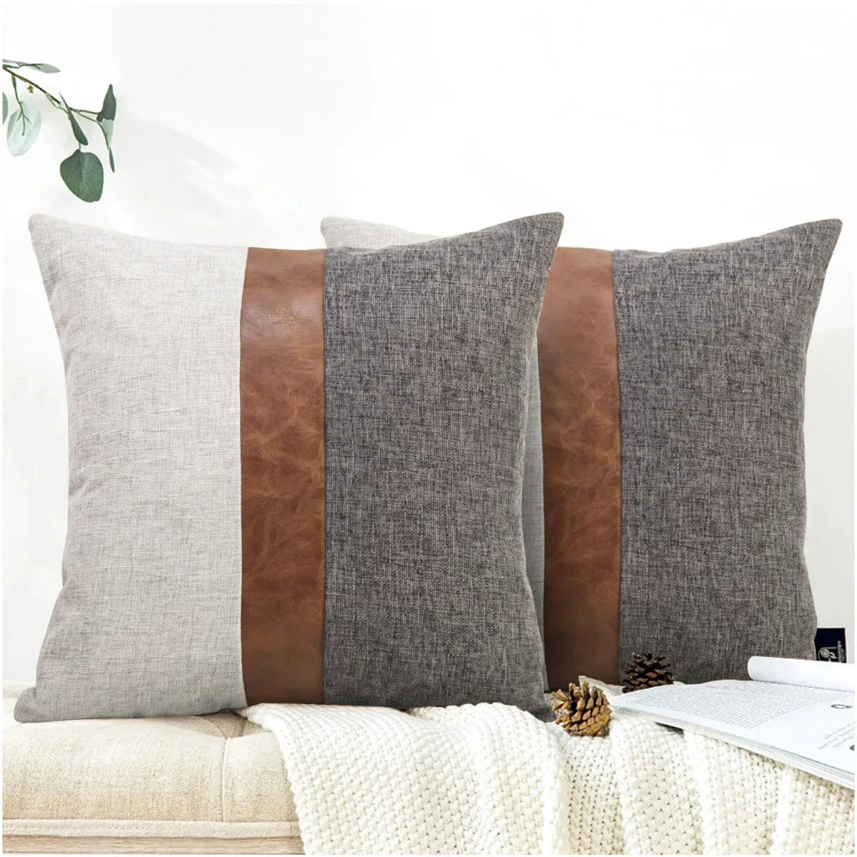 Boho Pillow Covers Throw Pillow,100% Cotton and Faux Leather Modern Decor Pillow Cases for Outdoor Home Sofa Decor Julia M LifeStyles