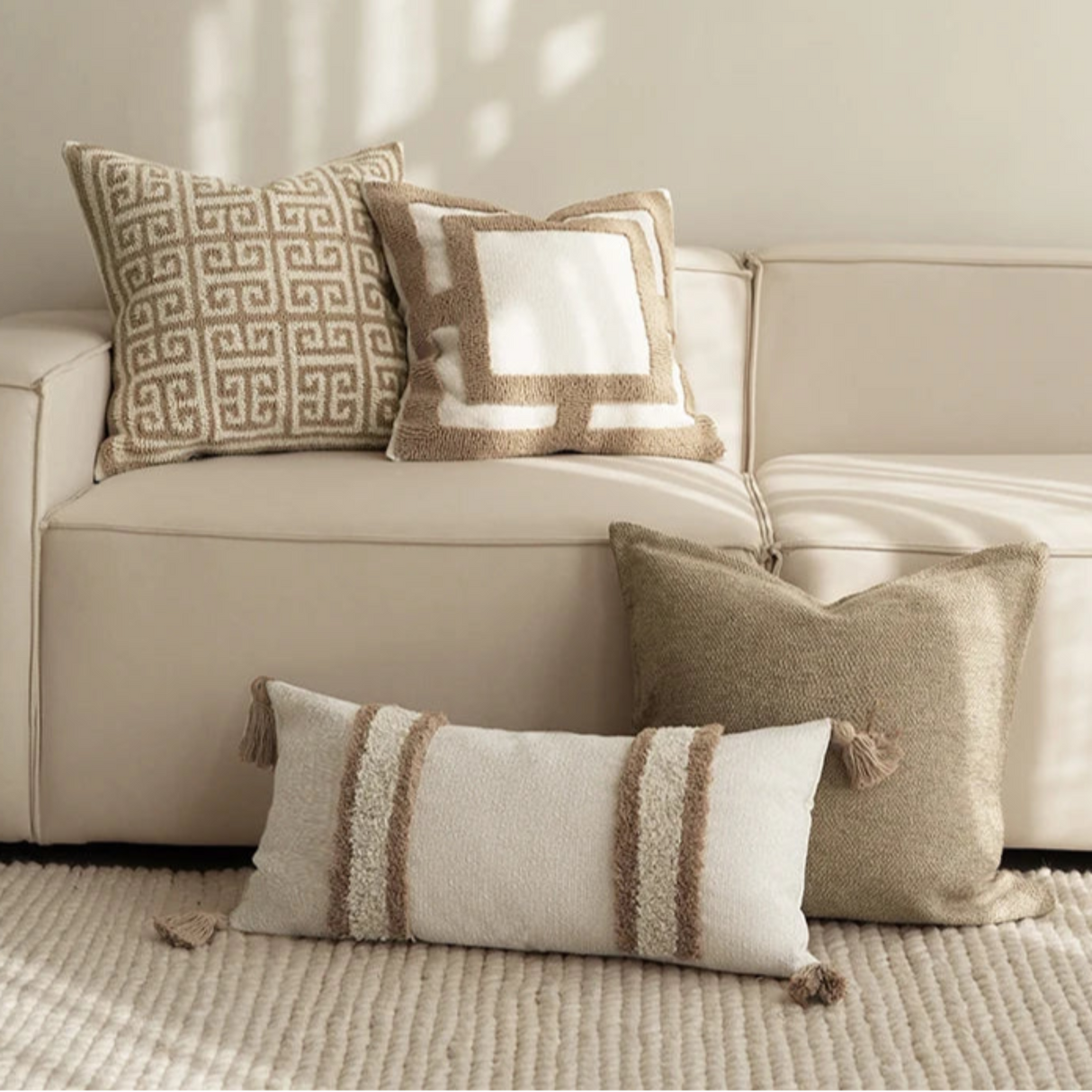 Boho Beige and White Luxury Tufted Pillowcase with Tassels Julia M LifeStyles