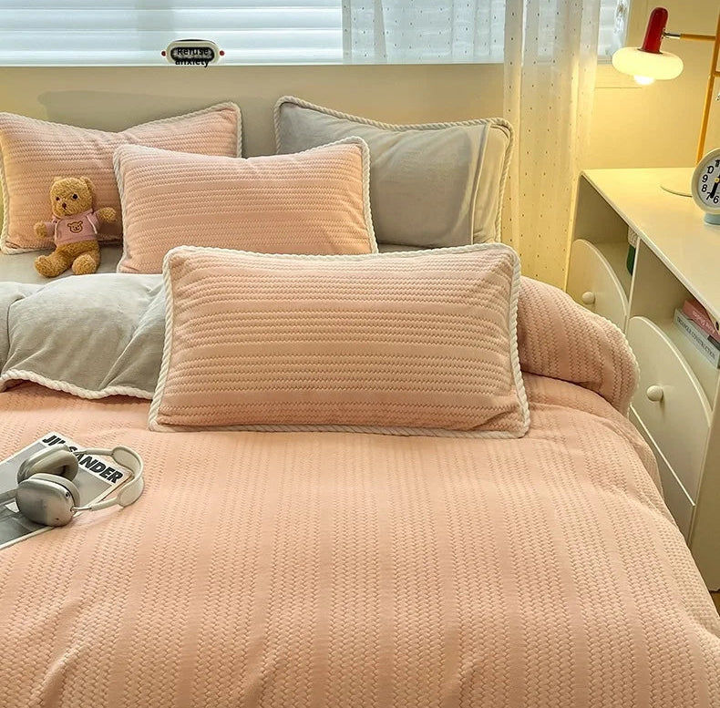 2025 New Winter Four-Piece Set Class Thickened Milk Velvet Quilt Cover Coral Velvet Bed Sheets Dormitory Fitted Three-Piece Set - Julia M LifeStyles