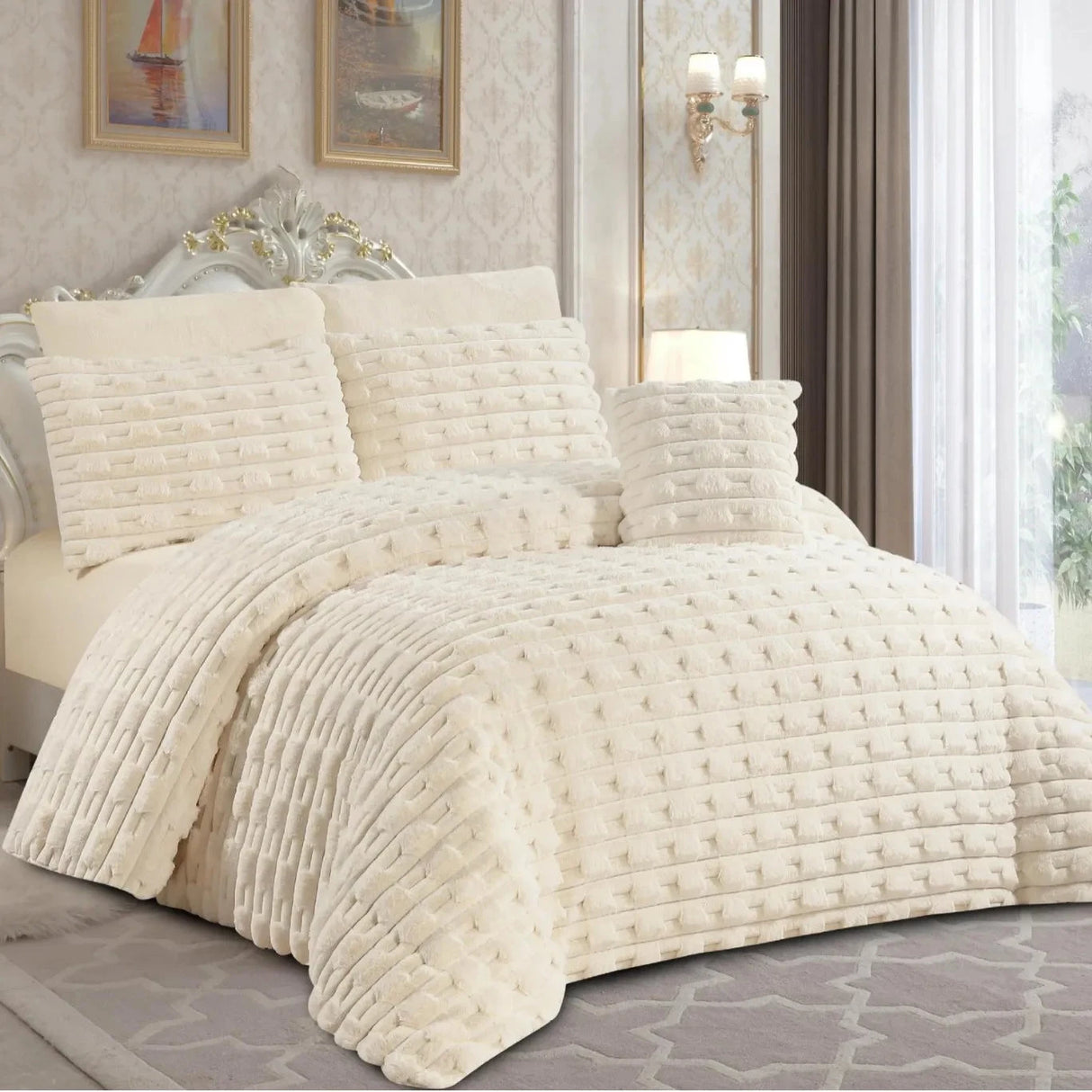 Light Luxury Rabbit Fur Plush 4-Piece Winter Set Julia M LifeStyles