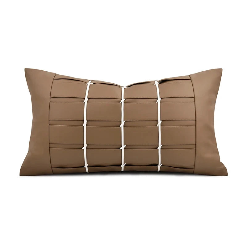 Echo Modern High-end Orange Coffee Leather Weaving Hotel Decoration Waist Pillowcase Sofa Living Room Pillow Cover Cushion Cover Julia M LifeStyles