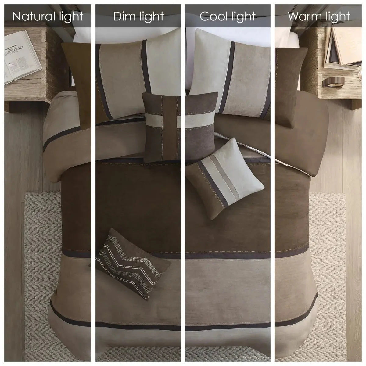 Floral & Solid 7-Piece Faux Suede Comforter Set for King/Queen Super King Julia M LifeStyles