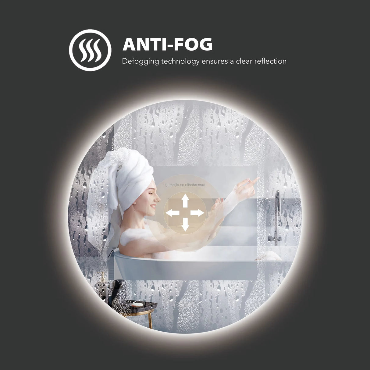 Dimmable Half Moon LED Smart Mirror with Anti-Fog Technology - Julia M LifeStyles