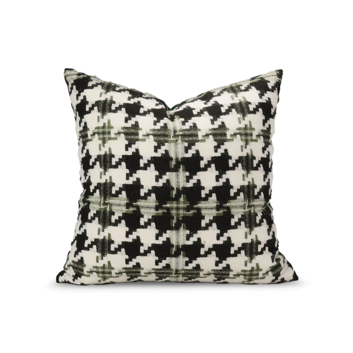 Decorative pillow with black and white pattern on a white background