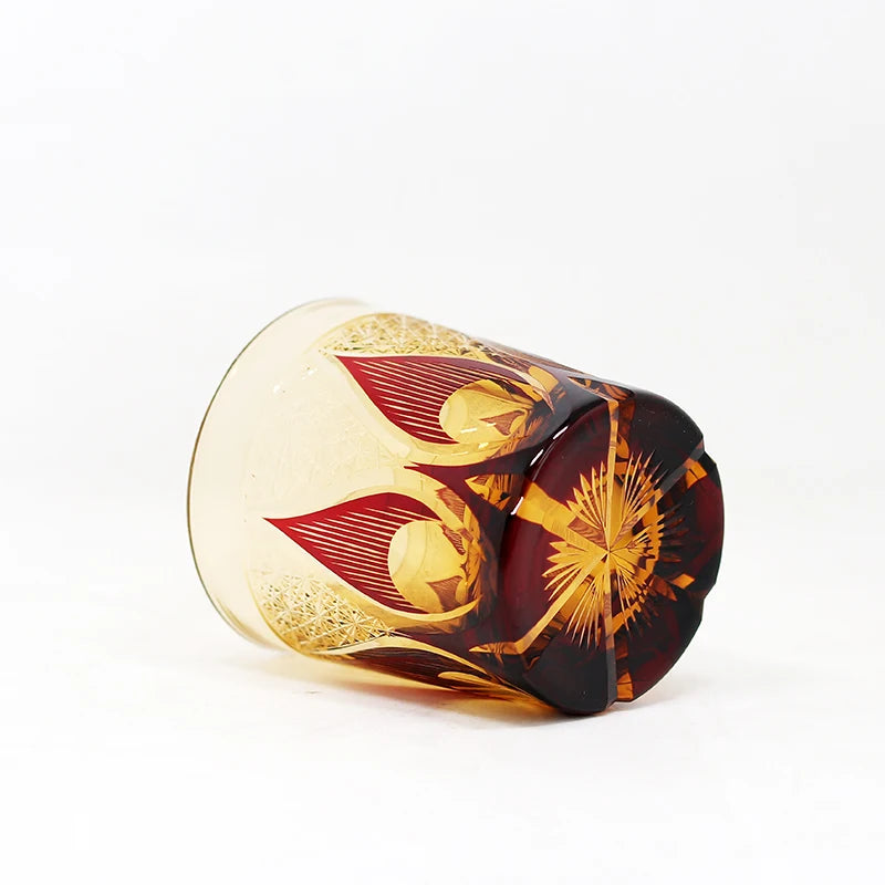 In Stock Edo Kiriko Style Rock Glass Hand Carved Cased Glass Cup With Candle Light Pattern for Souvenir Wedding Gift