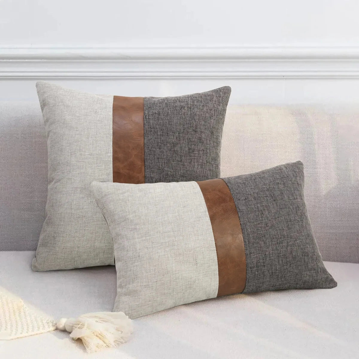 Boho Pillow Covers Throw Pillow,100% Cotton and Faux Leather Modern Decor Pillow Cases for Outdoor Home Sofa Decor Julia M LifeStyles