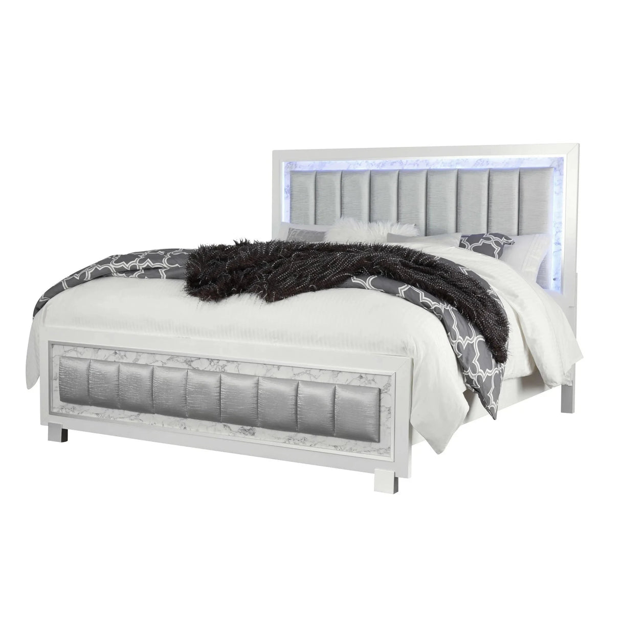 Classic Luxurious White Full Bed with LED Padded Headboard Julia M LifeStyles