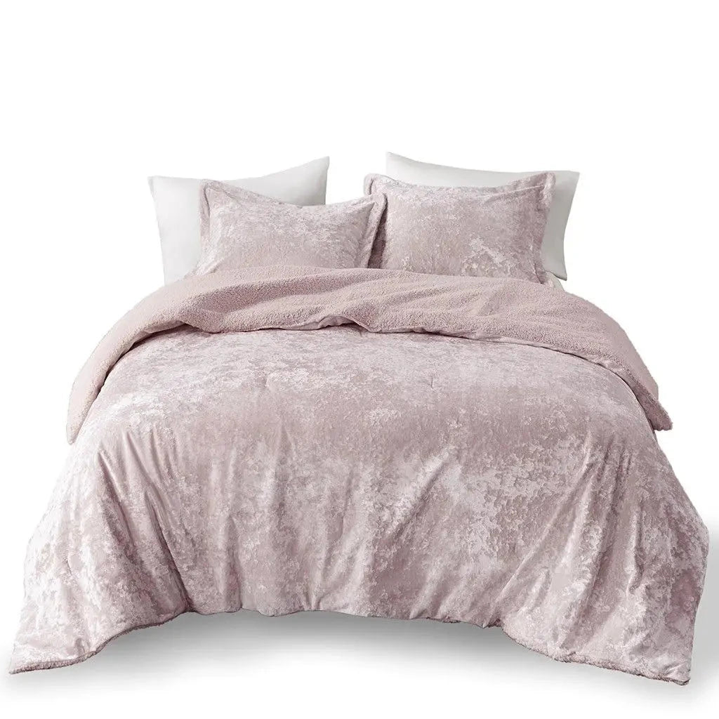 Winter Comforter Set Crushed Velvet Sherpa Reversible Floral Solid Woven Technique Cotton PVC King Super King Home Julia M LifeStyles