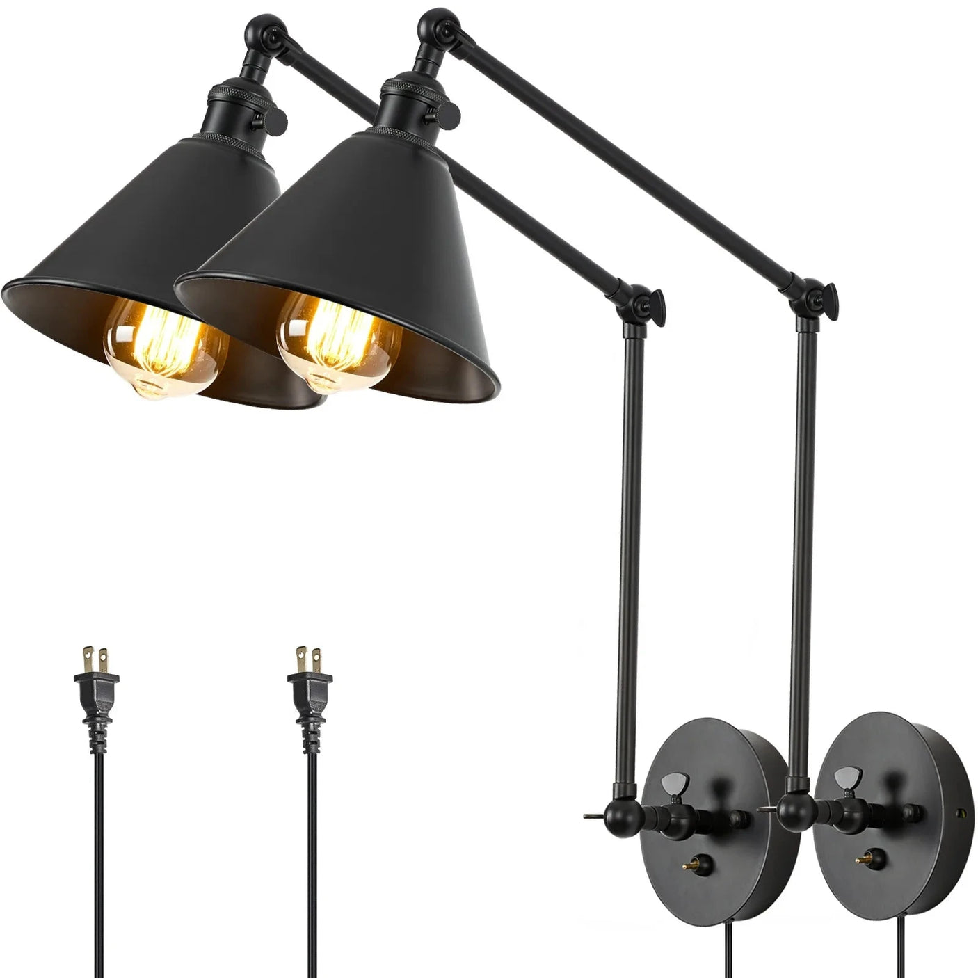 One Piece Dropshipping Brass Black 2 Pack with Switch Swing Arm Wall Lamp Plug in Wall Mounted Light Wall Sconces Julia M LifeStyles