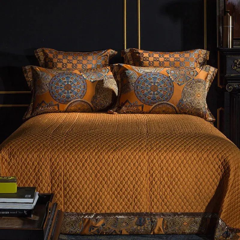 Luxury Golden Silver Satin Cotton Bedding Set - Oversized Queen/King Duvet Cover with Pillowcases - Julia M LifeStyles