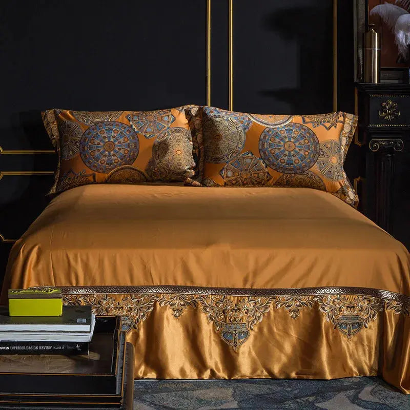 Luxury Golden Silver Satin Cotton Bedding Set - Oversized Queen/King Duvet Cover with Pillowcases - Julia M LifeStyles