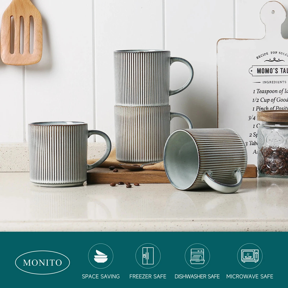 16Oz Ceramic Coffee Mugs Set of 4 Rustic Stoneware Coffee Cups Set with Large Handle for Latte Cocoa Tea Milk Smoky Blue Julia M LifeStyles