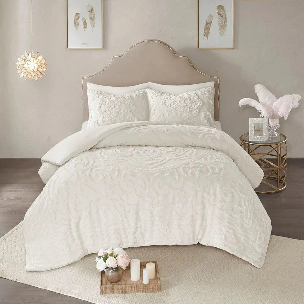 3-Piece Medallion Cotton Chenille Tufted Duvet Cover Set Julia M LifeStyles