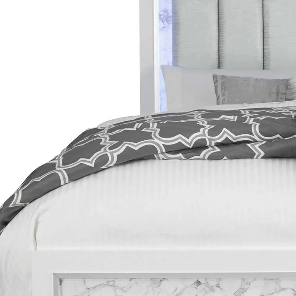 Classic Luxurious White Full Bed with LED Padded Headboard Julia M LifeStyles