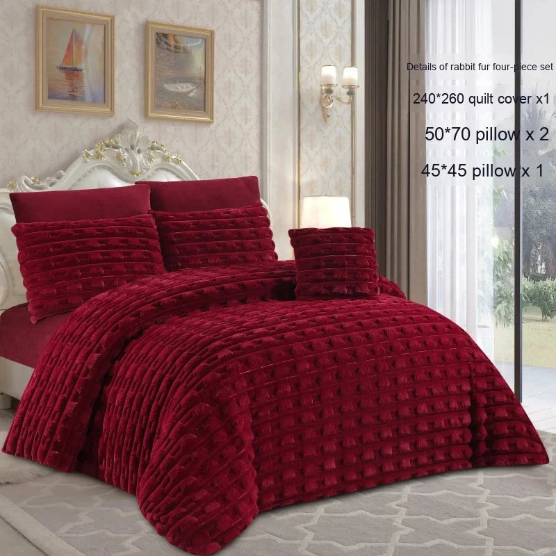 Light Luxury Rabbit Fur Plush 4-Piece Winter Set Julia M LifeStyles
