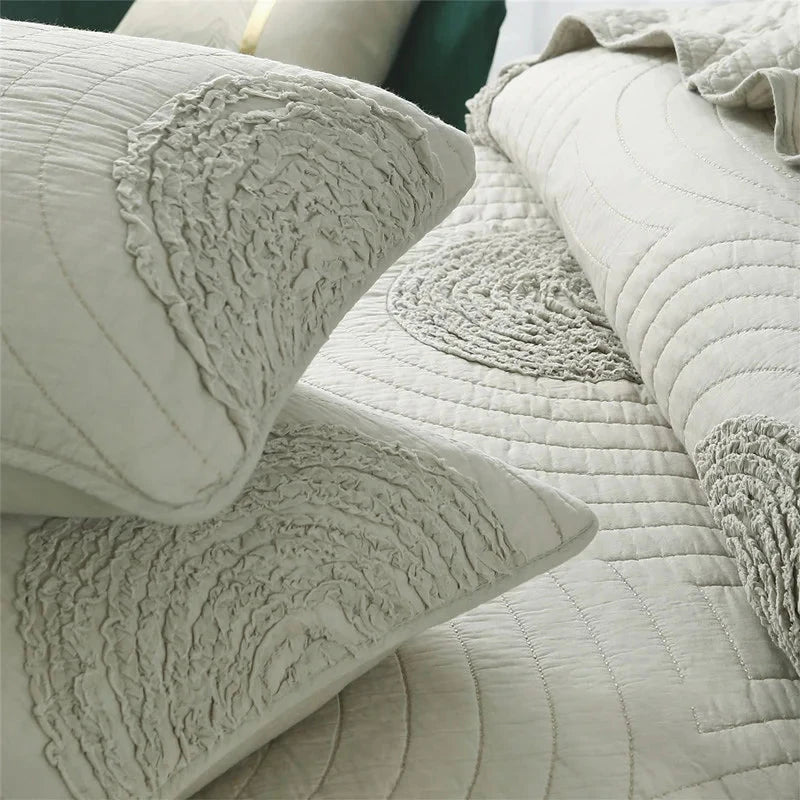 Handmade Bedding Quilts Embroidery Flower 100% Cotton Queen King Size Stitching Patchwork Bedspread 3pcs Quilt Set Julia M LifeStyles