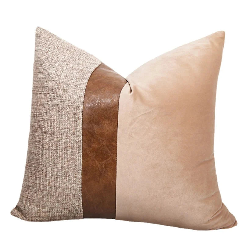 Cotton Linen Velvet Patchwork Faux Leather Pillow Cover Modern Farmhouse Decor Accent Cushion Case Decorative Throw Pillowcase Julia M LifeStyles