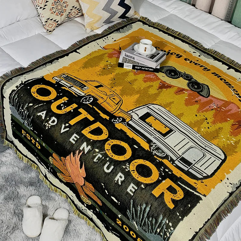 Jacquard Floral Woven Blanket - Portable Outdoor Camping Mat Julia M LifeStyles