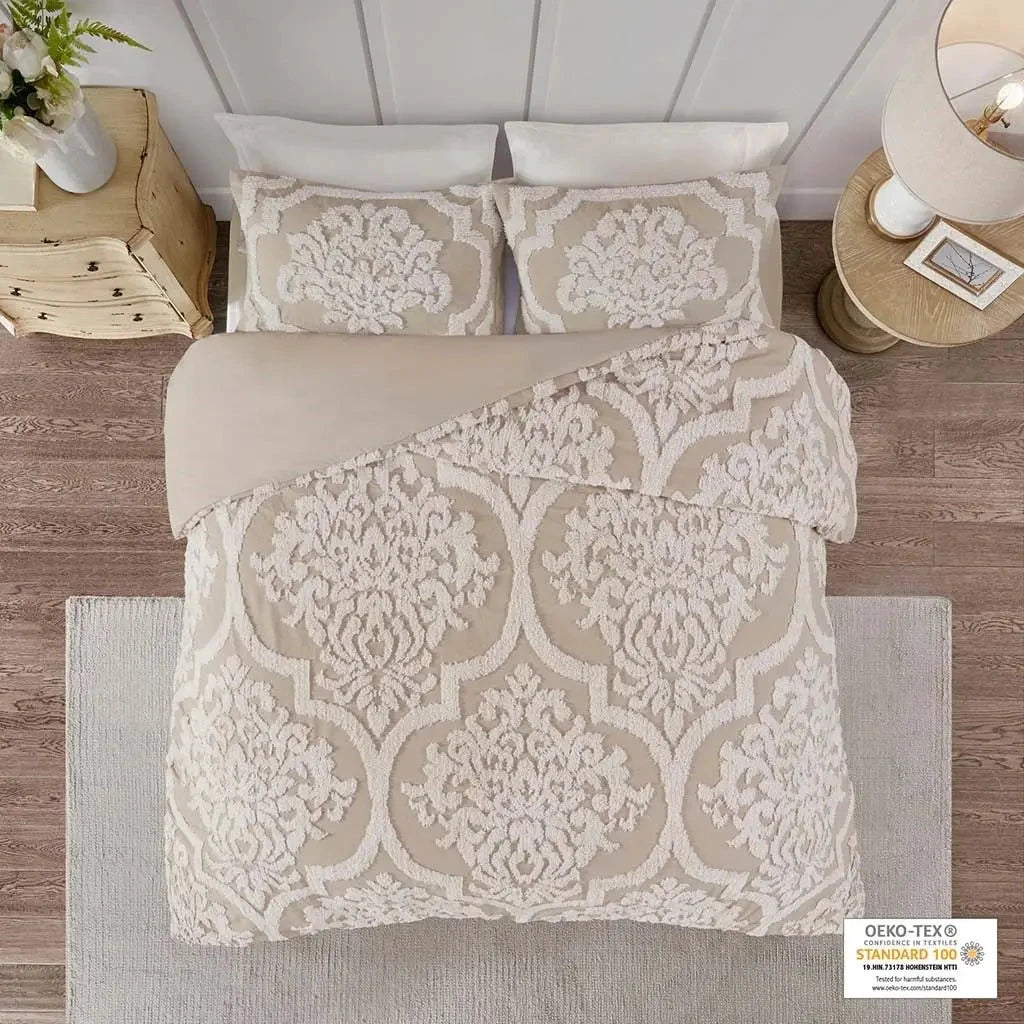 3-Piece Tufted Cotton Chenille Damask Duvet Cover Set Julia M LifeStyles