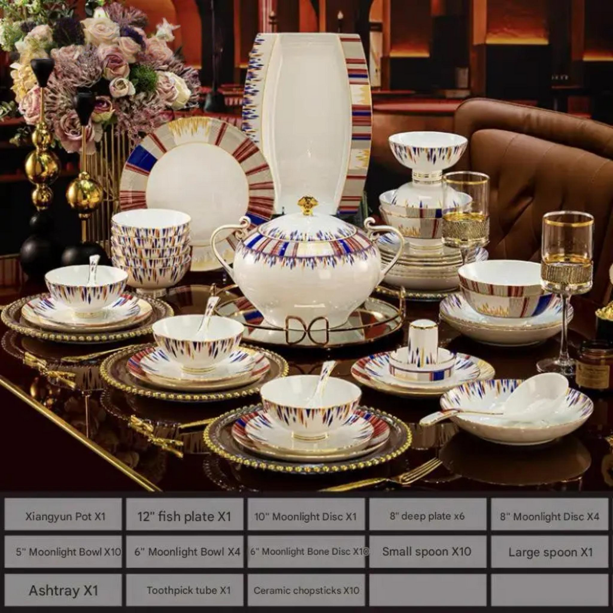 60PC Exquisite High-End Bone China Dinnerware Set in Elegant Gift Box