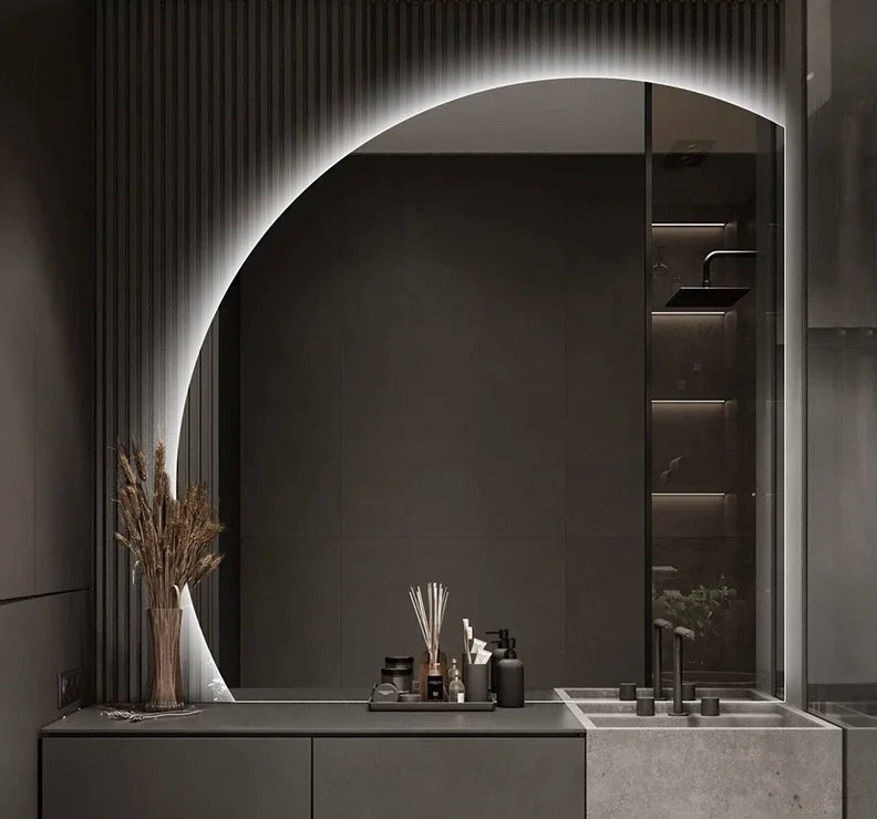 Dimmable Half Moon LED Smart Mirror with Anti-Fog Technology - Julia M LifeStyles