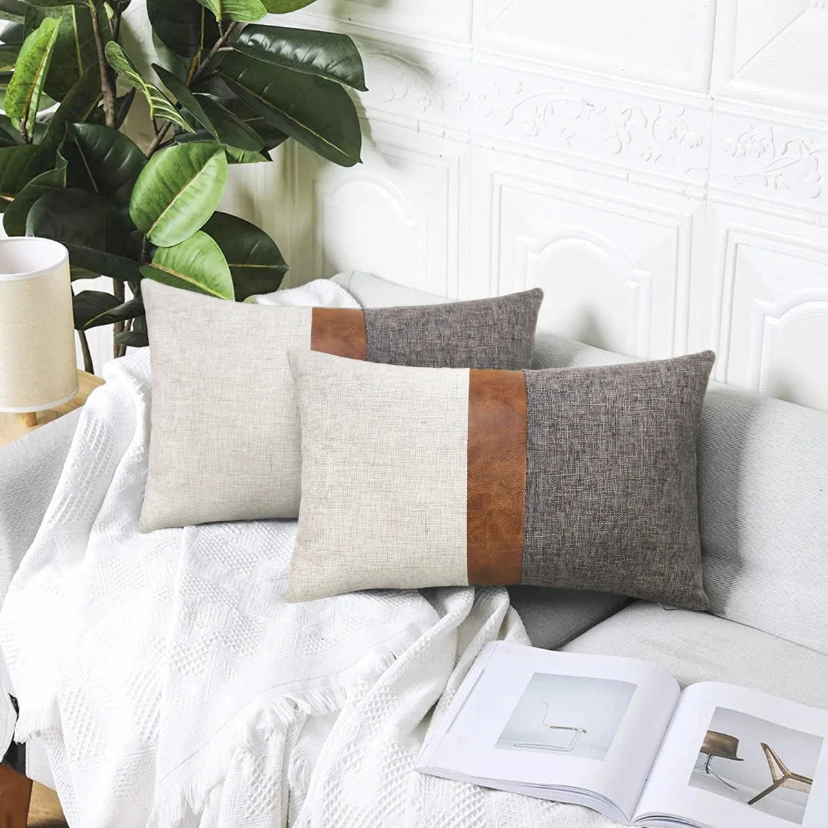 Boho Pillow Covers Throw Pillow,100% Cotton and Faux Leather Modern Decor Pillow Cases for Outdoor Home Sofa Decor Julia M LifeStyles