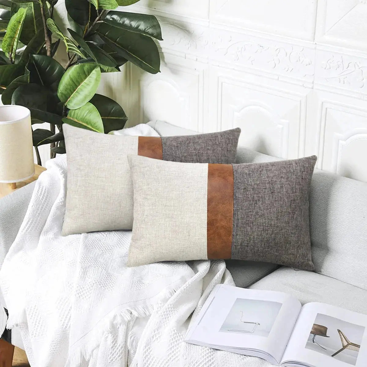 Boho Pillow Covers Throw Pillow,100% Cotton and Faux Leather Modern Decor Pillow Cases for Outdoor Home Sofa Decor Julia M LifeStyles