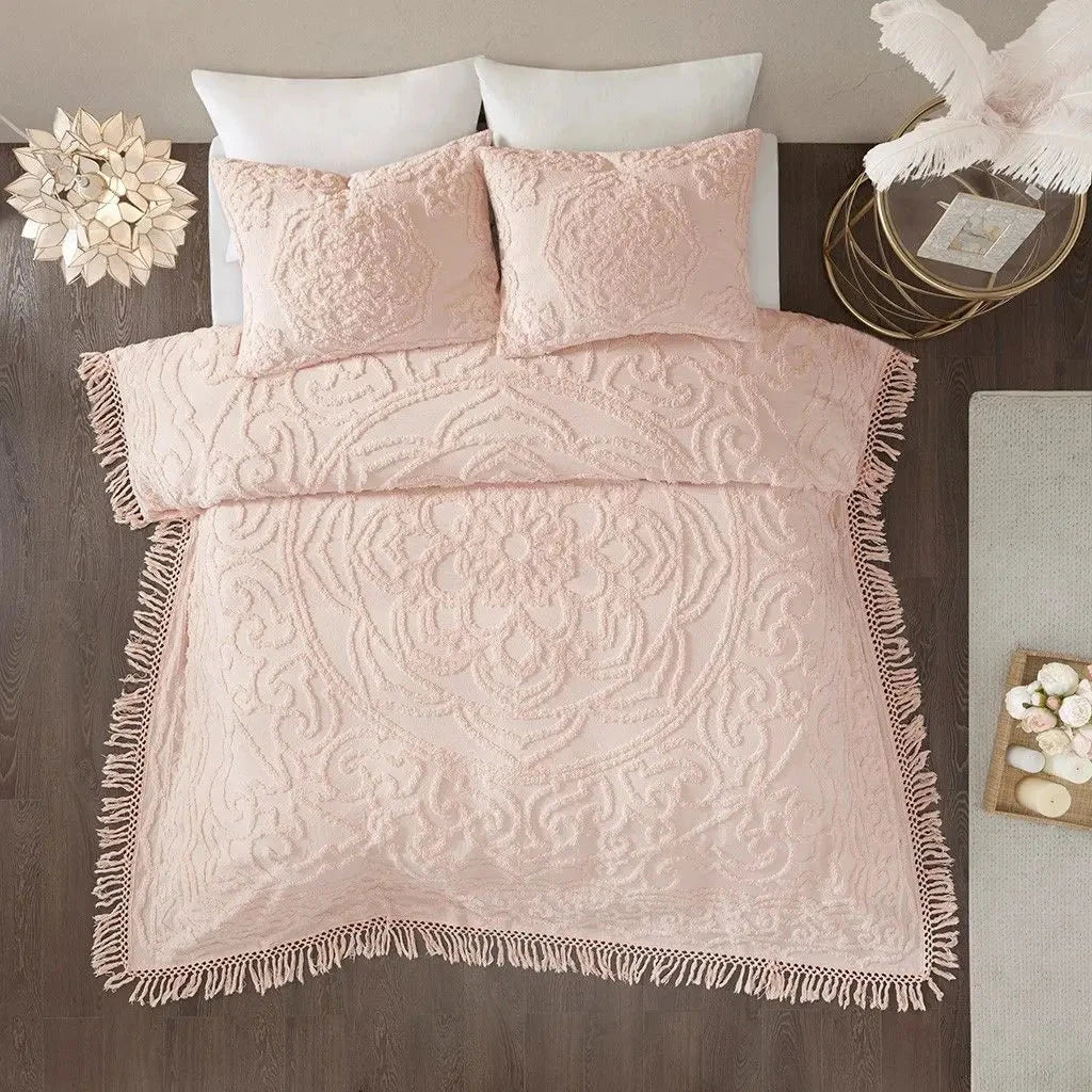 Tufted Cotton Chenille Medallion Fringe Coverlet Mini Set Bedspreads & Coverlets Julia M LifeStyles
